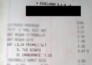 Scontrino Esselunga acqua Lilia Primaluna - scegli il tuo sconto