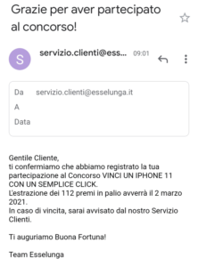 email conferma esselunga concorso vinci 112 iphone 11